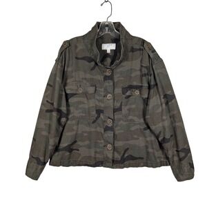 L Time and Tru Womens Camouflage Camo Military Style Shirt Jacket Linen Blend‎